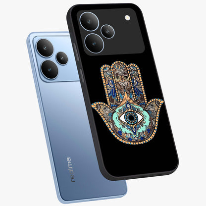 Mystic Hamsa Eye Glass Case displayed in angled mockup highlighting spiritual hamsa symbol with mystical aesthetic style.
