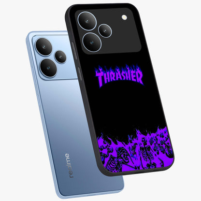 Neon Flame Riot Glass Case displayed in angled mockup highlighting glowing flame design with vibrant neon aesthetic.