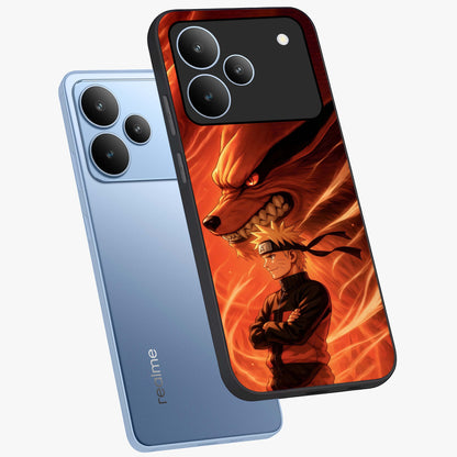 Nine Tails Legacy Glass Case displayed in angled mockup highlighting dynamic anime beast illustration with bold mystical aesthetic.