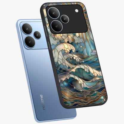 Oceanic Stained Printed Glass Case displayed in angled mockup highlighting colorful aquatic design with artistic aesthetic style.