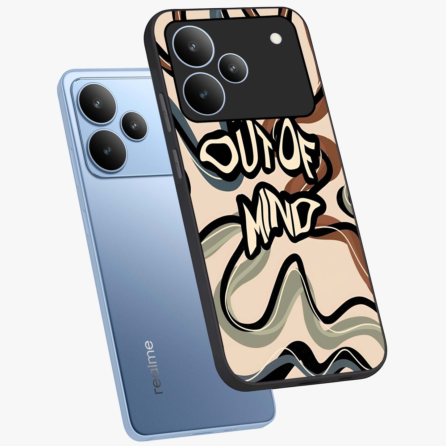 Out Of Mind Glass Case displayed in angled mockup highlighting bold statement design with modern artistic aesthetic.