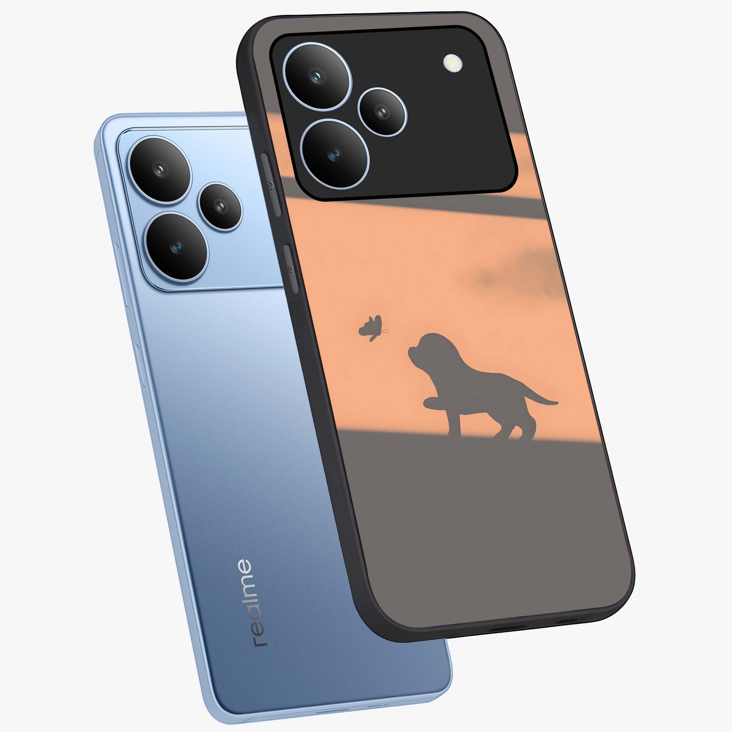 Puppy Shadow Art Glass Case displayed in angled mockup highlighting playful dog illustration with artistic shadow aesthetic.