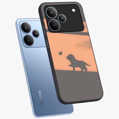Puppy Shadow Art Glass Case displayed in angled mockup highlighting playful dog illustration with artistic shadow aesthetic.
