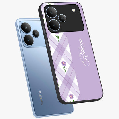 Purple Diamond Floral Glass Case displayed in angled mockup highlighting elegant purple flower design with decorative pattern.