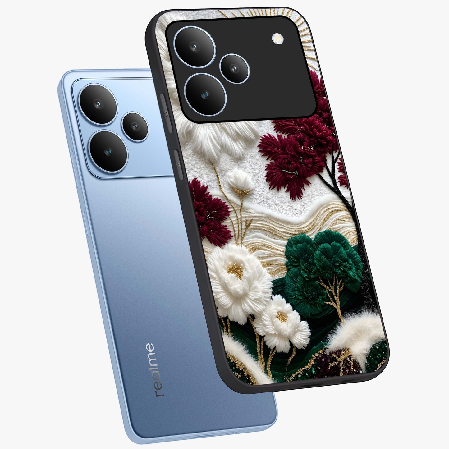 Radiant Bloom Elegance Glass Case displayed in angled mockup highlighting graceful floral design with radiant aesthetic style.