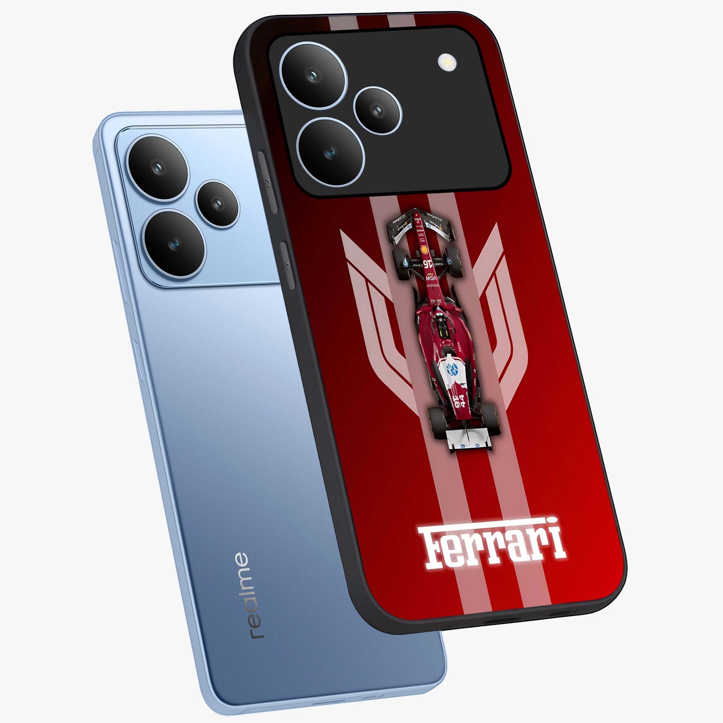 Red Ferrari F1 Vertical Glass Case displayed in angled mockup highlighting high speed racing design with bold automotive aesthetic.