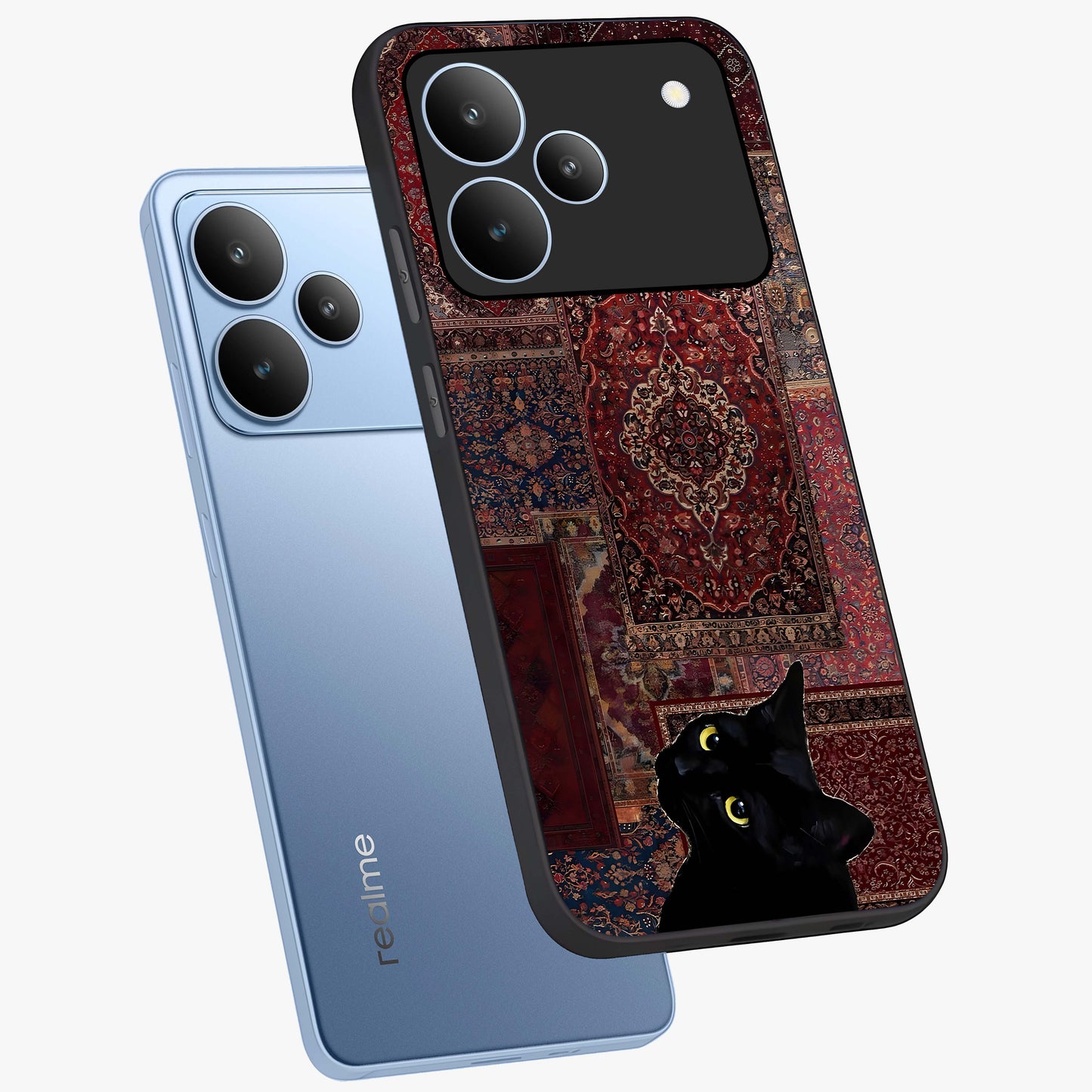 Regal Magic Cat Apple Glass Case displayed in angled mockup highlighting whimsical feline design with fantasy aesthetic.