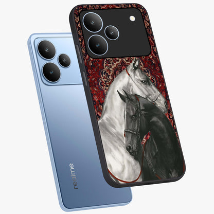 Regal Stallion Tapestry Glass Case displayed in angled mockup highlighting royal stallion design with decorative heritage aesthetic.
