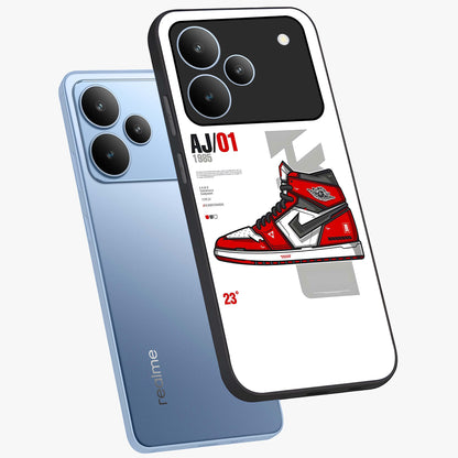 Retro Sneaker Blueprint Glass Case displayed in angled mockup highlighting detailed shoe design with sporty retro aesthetic.