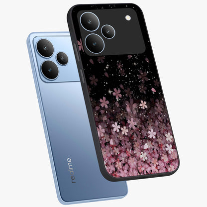 Small Starry Flowers Glass Case displayed in angled mockup highlighting tiny flower pattern with celestial aesthetic style.
