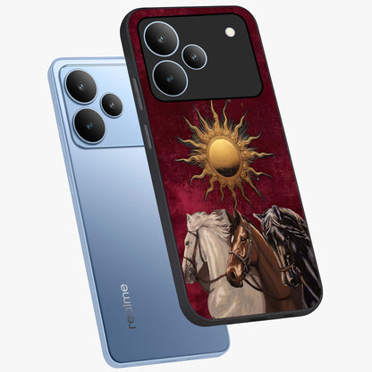 Solar Riders Glass Case displayed in angled mockup highlighting powerful rider illustration with radiant solar aesthetic.