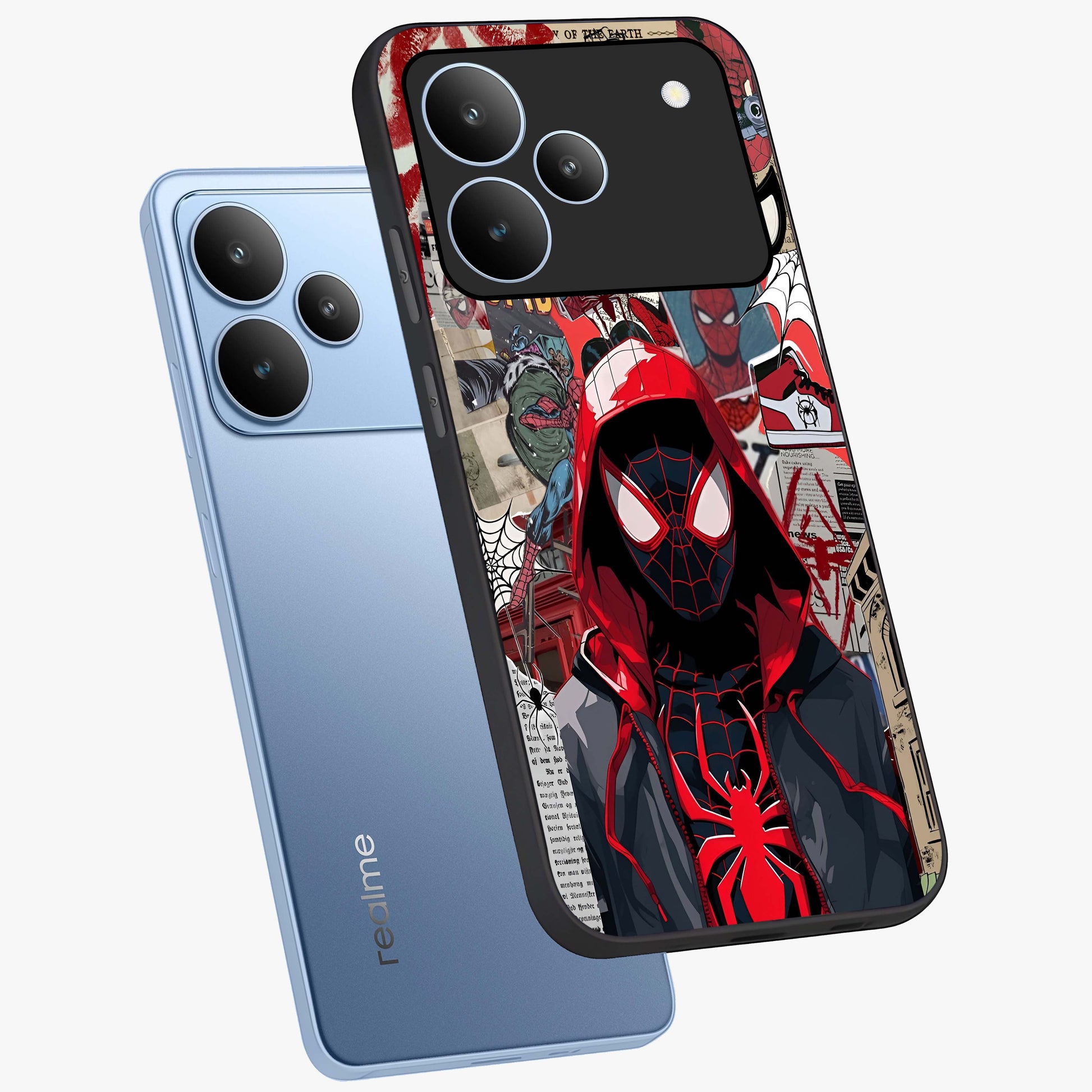 Spider Collage Street Glass Case displayed in angled mockup highlighting dynamic street style collage design with comic aesthetic.