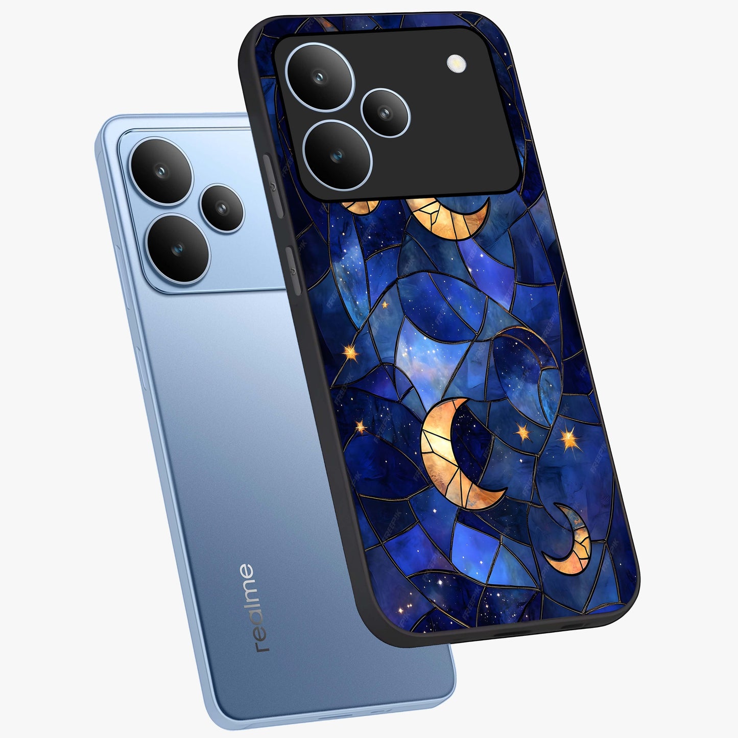 Starlit Sky Tapestry Glass Case displayed in angled mockup highlighting celestial night pattern with artistic aesthetic style.