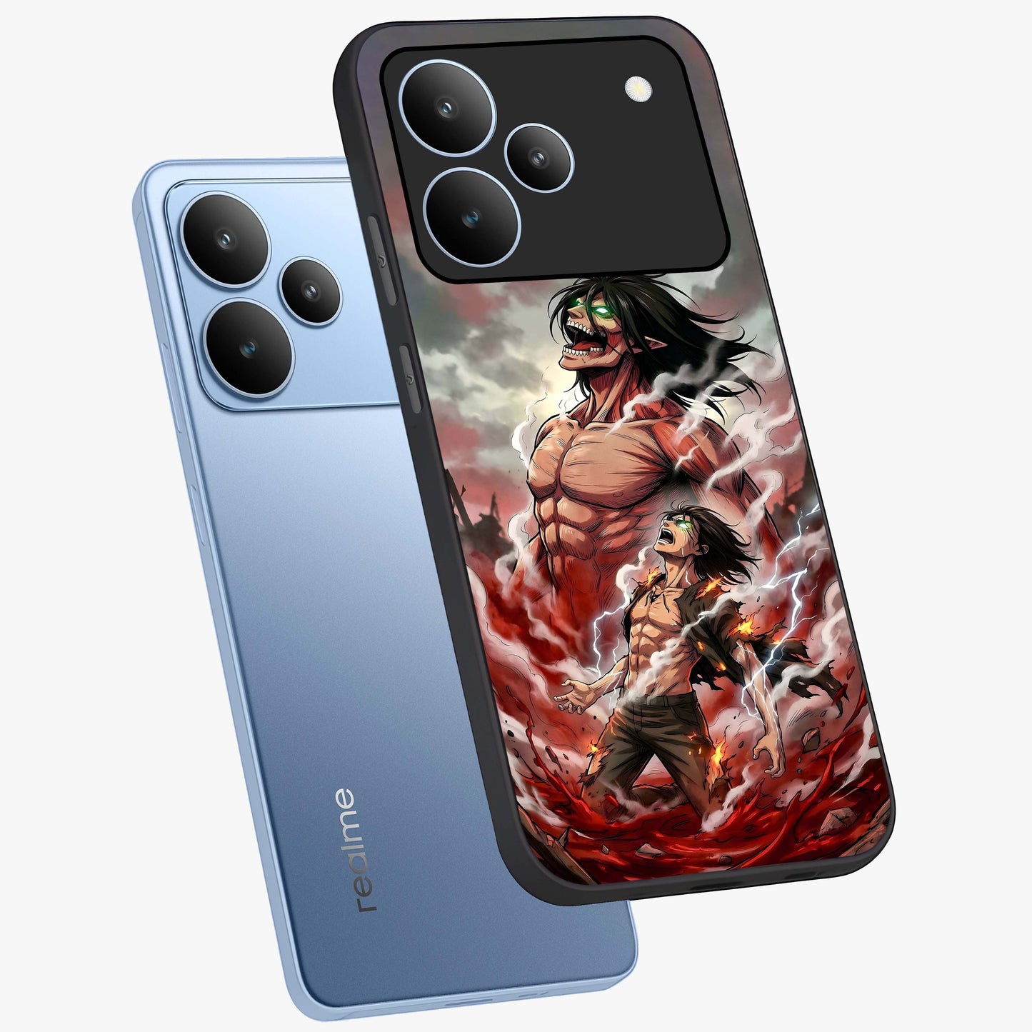 Titan Awakening Fury Glass Case displayed in angled mockup highlighting dramatic giant warrior design with bold anime aesthetic.
