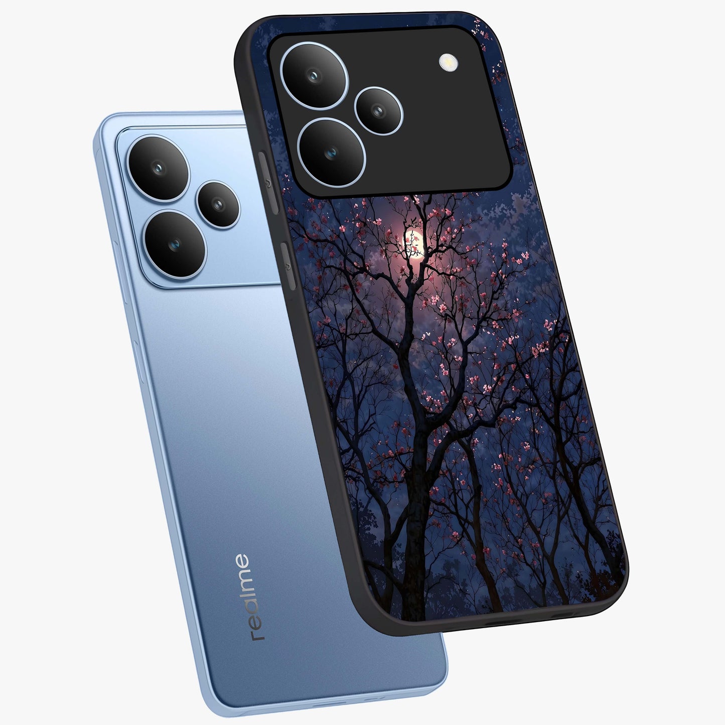 Twilight Sakura Serenade Glass Case displayed in angled mockup highlighting delicate sakura flower design with dreamy aesthetic.