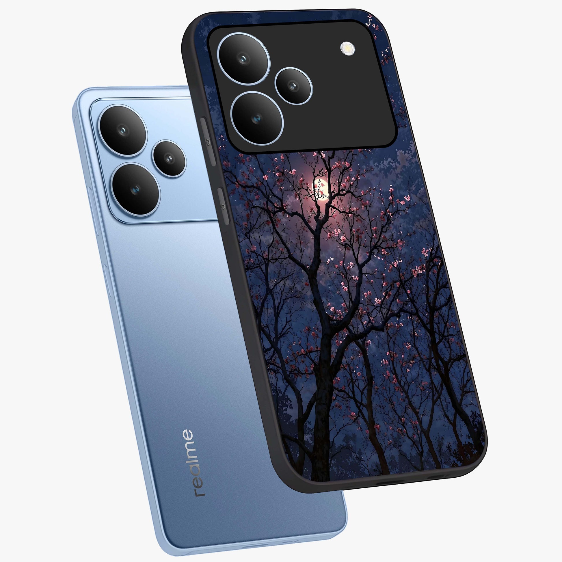 Twilight Sakura Serenade Glass Case displayed in angled mockup highlighting delicate sakura flower design with dreamy aesthetic.
