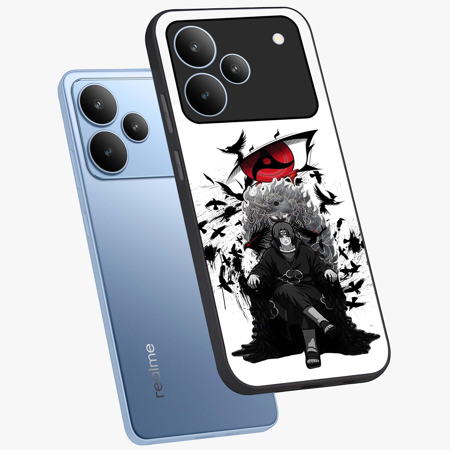 Uchiha Shadow Throne Glass Case displayed in angled mockup highlighting glowing aquatic design with celestial aesthetic.