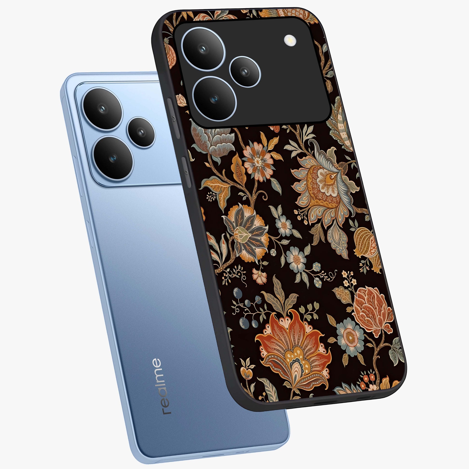 Vintage Floral Dream Glass Case displayed in angled mockup highlighting elegant vintage flower design with soft aesthetic style.