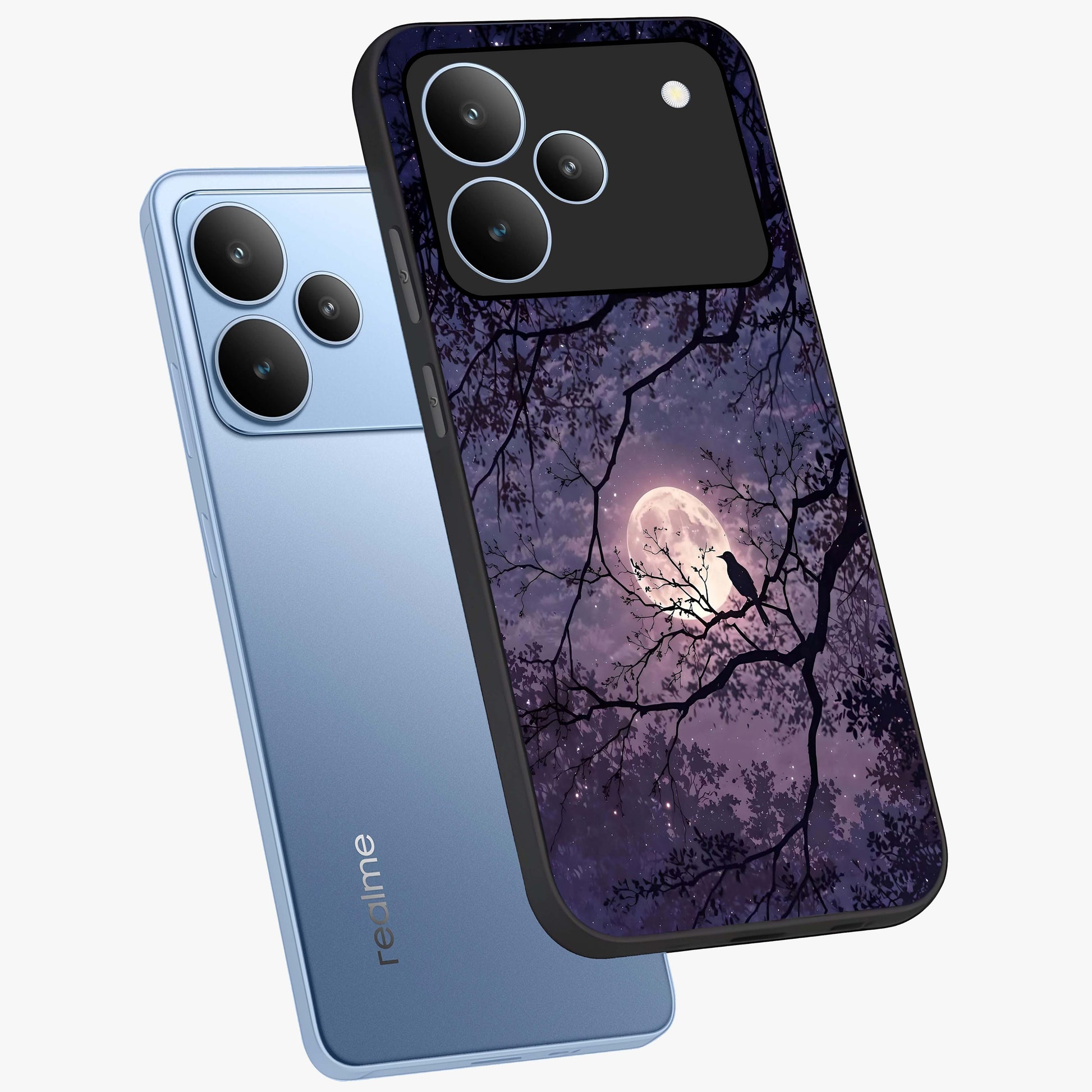 Whispering Moon Silence Glass Case displayed in angled mockup highlighting calm lunar design with dreamy night aesthetic.