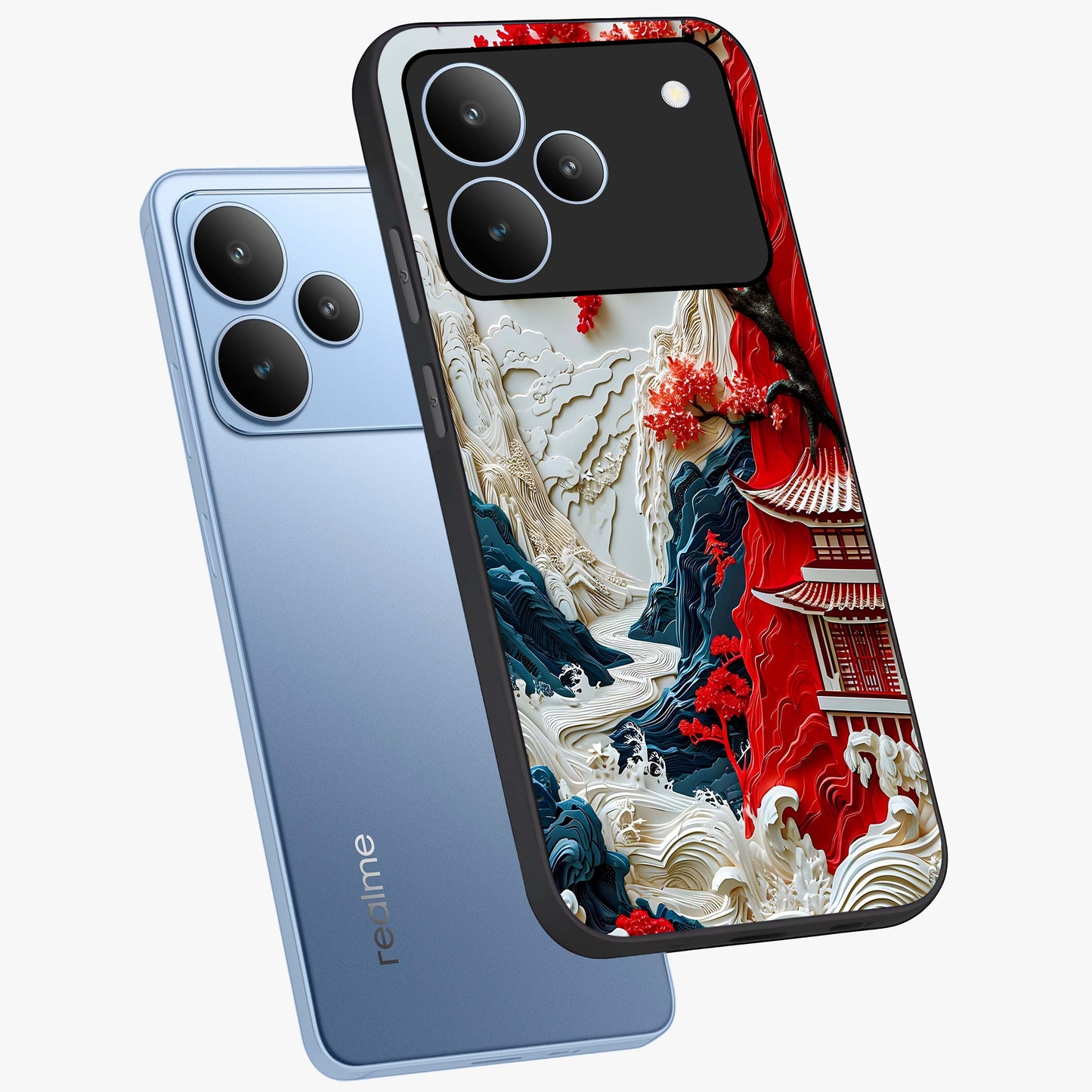 Whispers Of Sakura Waves Glass Case displayed in angled mockup highlighting flowing sakura design with soft floral aesthetic.