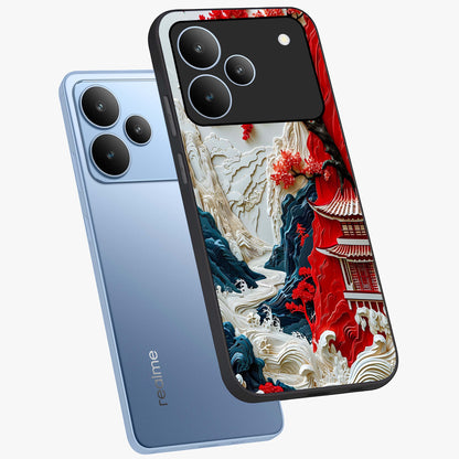 Whispers Of Sakura Waves Glass Case displayed in angled mockup highlighting flowing sakura design with soft floral aesthetic.