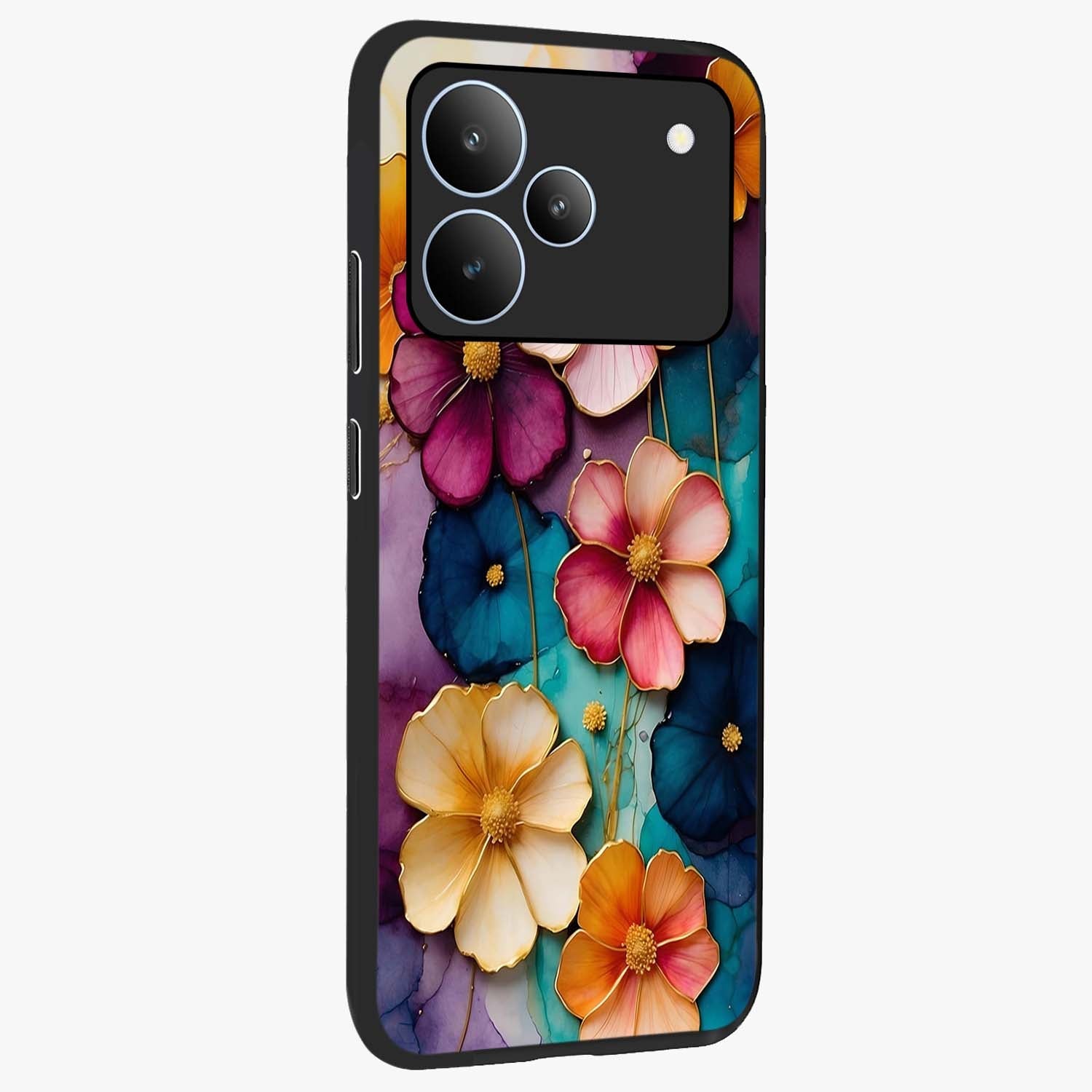 Artlyn Grace Flower Pattern Glass Case upright view showcasing graceful floral artwork with aesthetic botanical style.