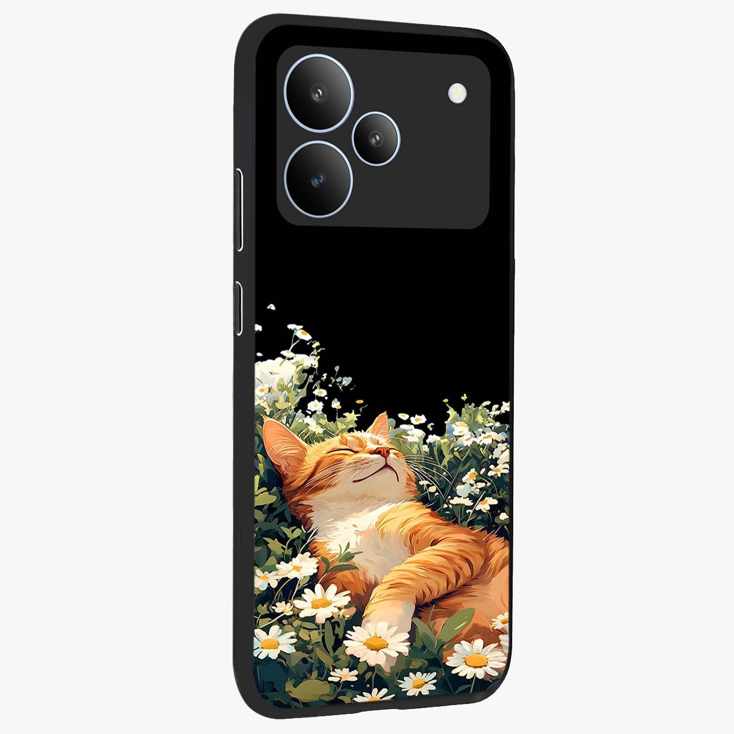 Blissful Bloom Cat Glass Case upright view showcasing charming cat design surrounded by blooming floral elements.
