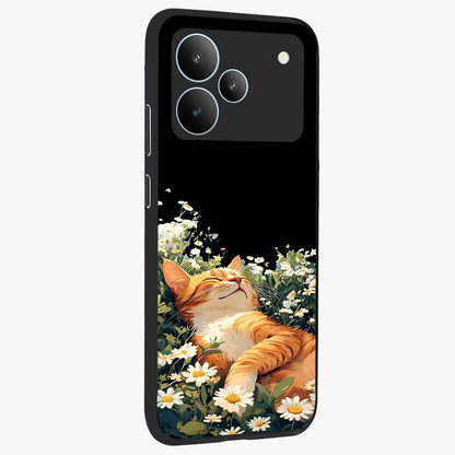 Blissful Bloom Cat Glass Case upright view showcasing charming cat design surrounded by blooming floral elements.