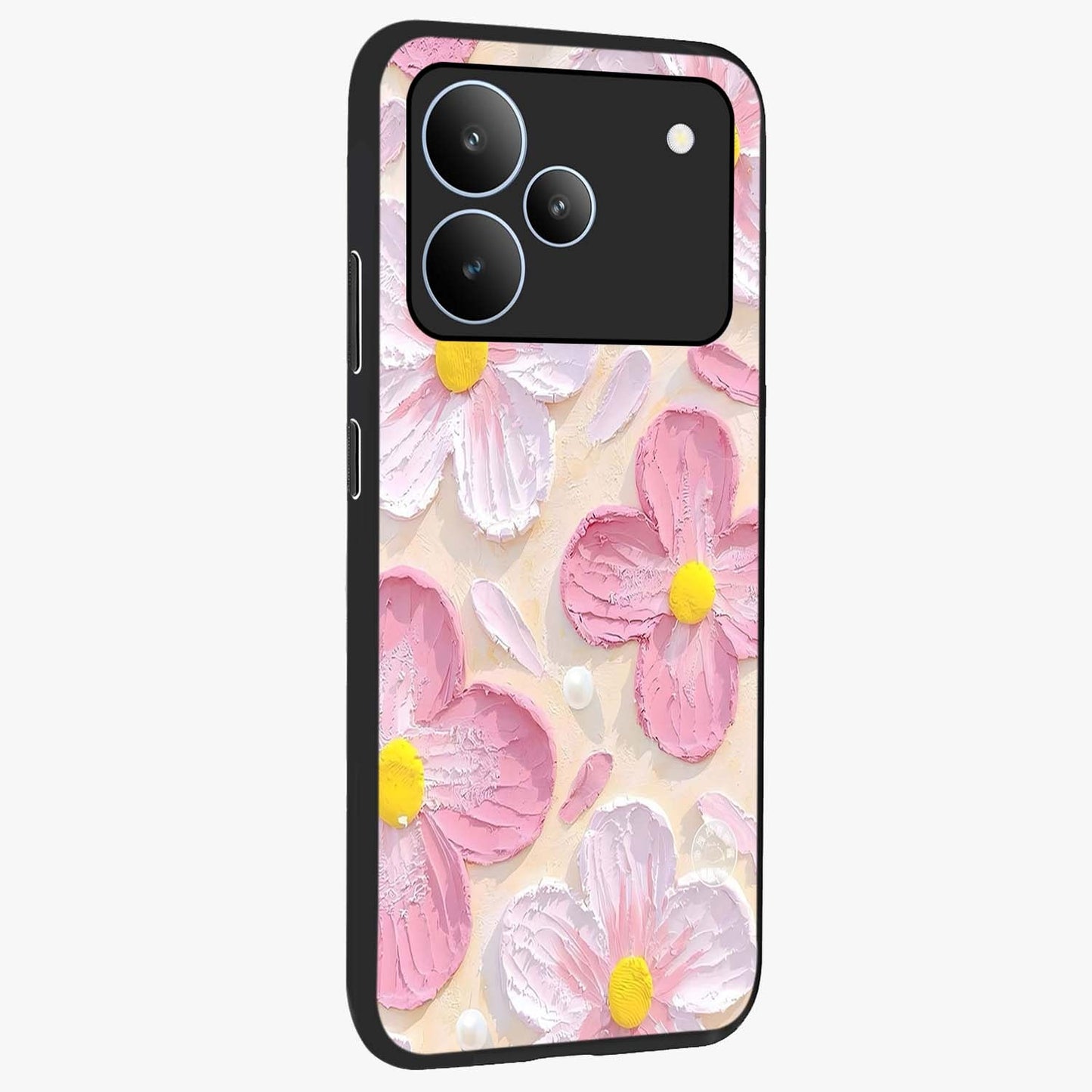 Blush Bloom Texture Glass Case upright view showcasing delicate blush floral texture with modern minimal style.