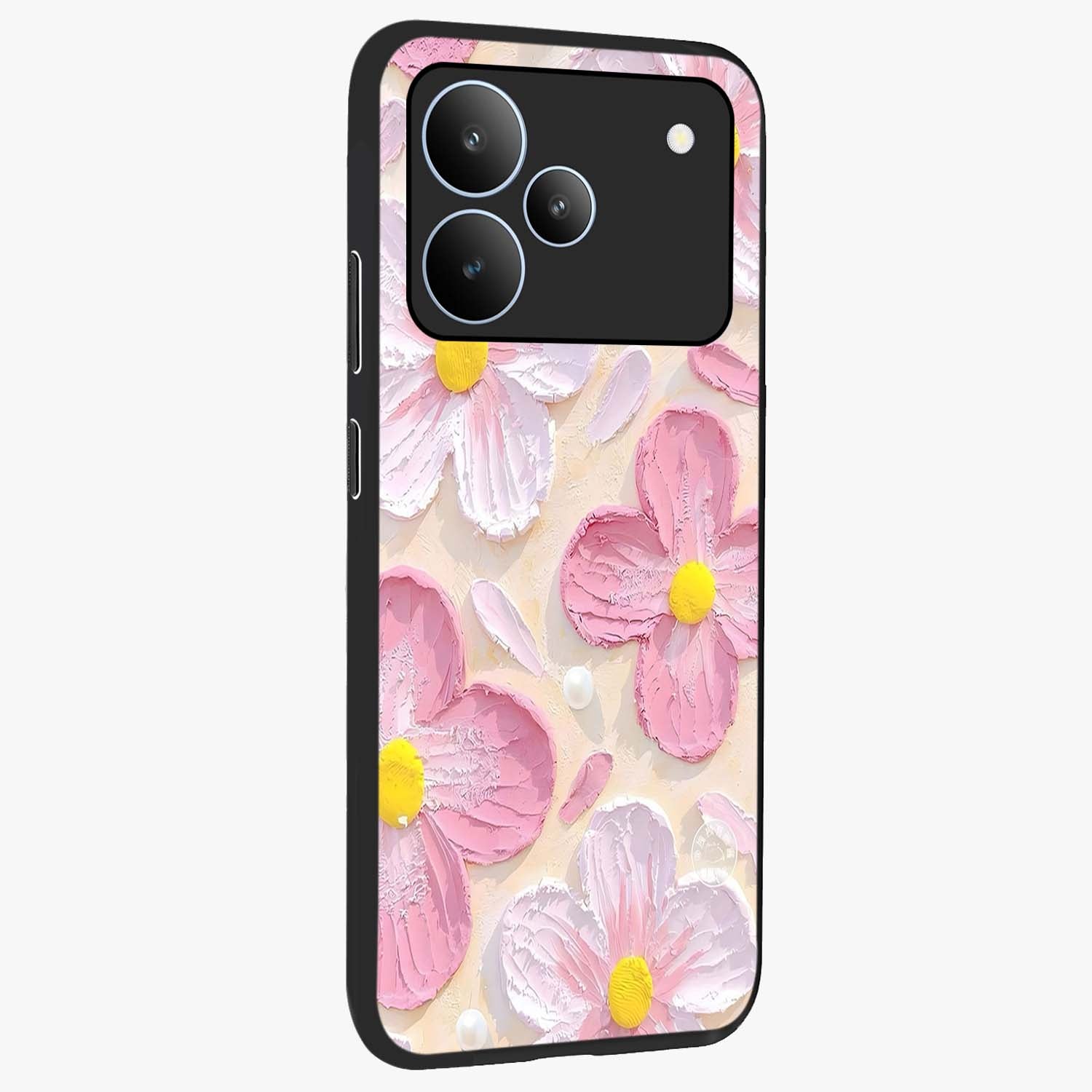 Blush Bloom Texture Glass Case upright view showcasing delicate blush floral texture with modern minimal style.