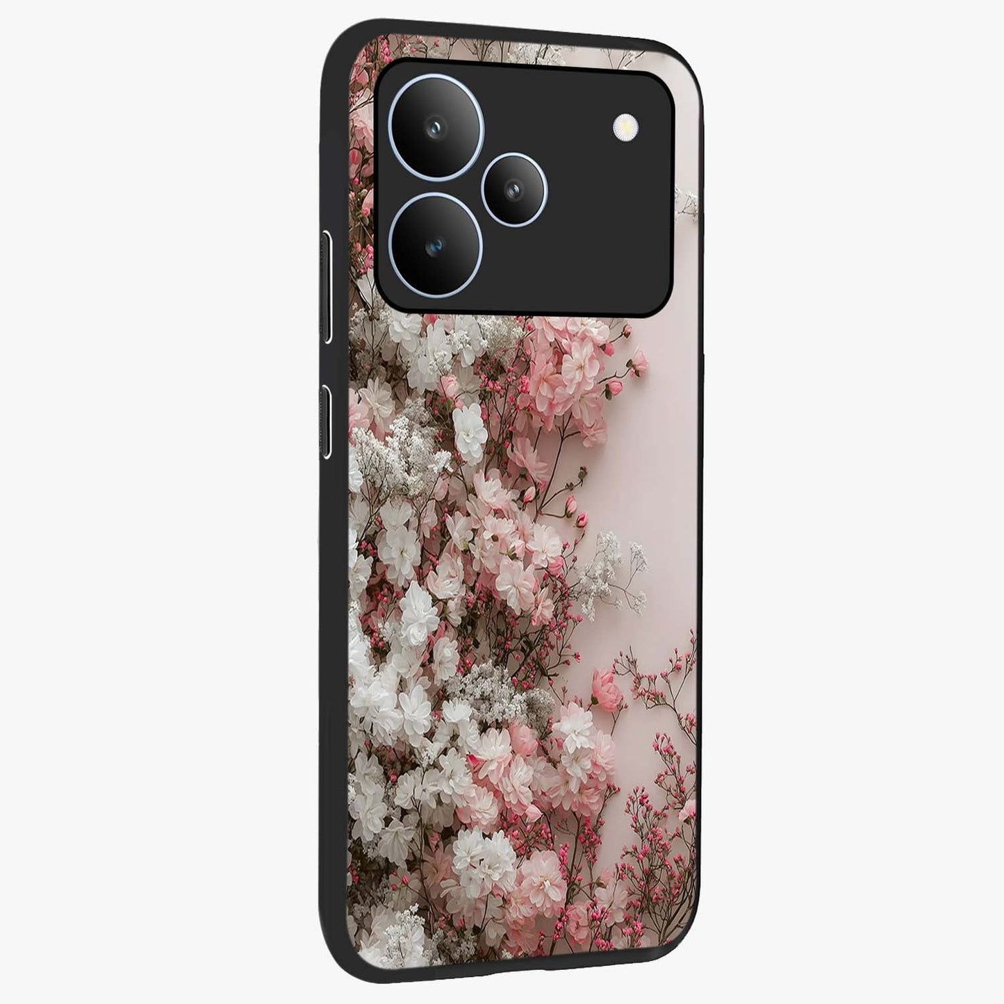 Blush Blossom Cloud Glass Case upright view showcasing calm floral cloud artwork with gentle dreamy theme.