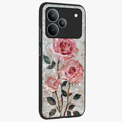 Blush Mosaic Bloom Glass Case upright view showcasing decorative floral mosaic artwork with stylish modern aesthetic.