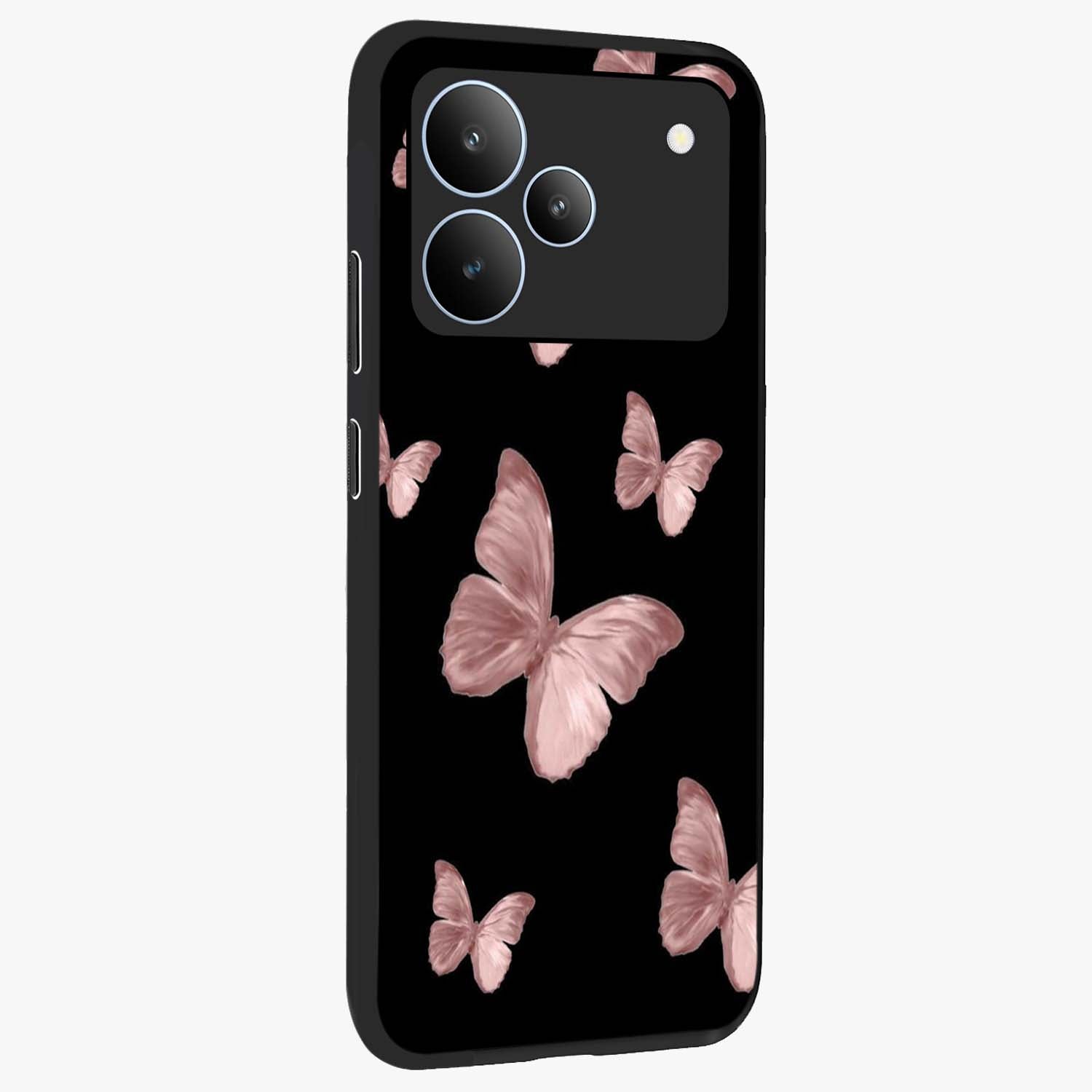 Butterfly Pattern Glass Case upright view showcasing graceful butterfly artwork with soft decorative theme.