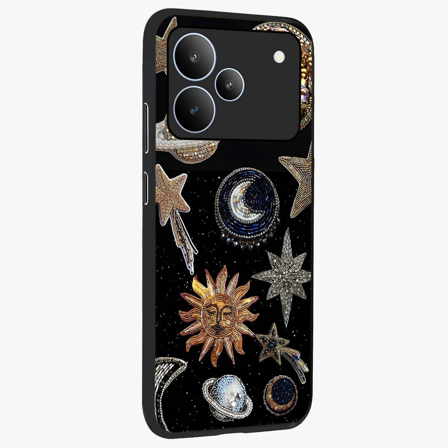 Celestial Gem Constellations Glass Case upright view showcasing cosmic constellation artwork with celestial aesthetic style.