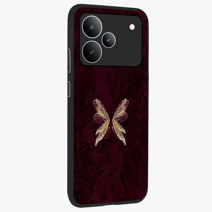 Crimson Fade Butterfly Glass Case upright view showcasing graceful butterfly artwork with soft crimson fade effect.