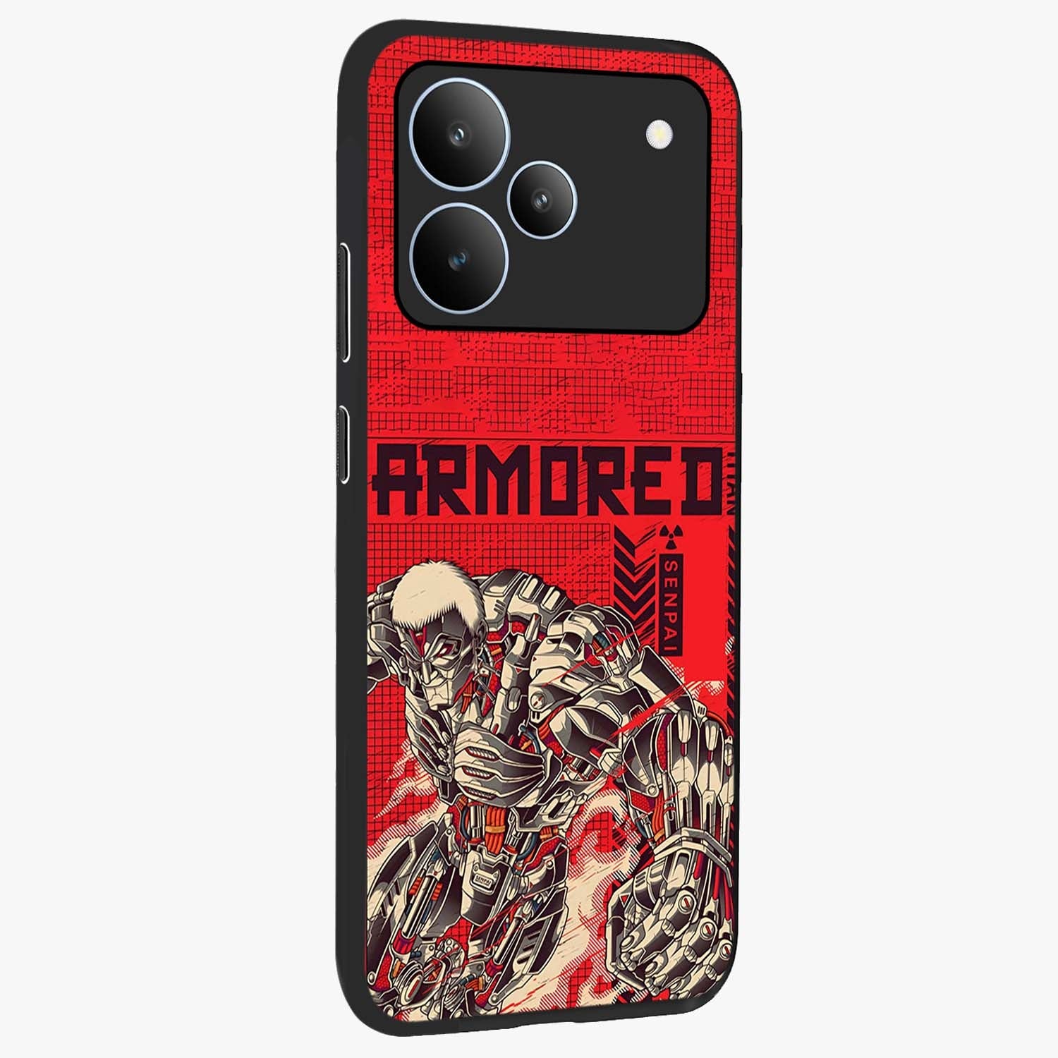 Crimson Mecha Titan Glass Case upright view showcasing dynamic robotic titan design with sci-fi inspired theme.