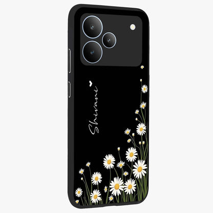 Daisy Cascade Custom Name Glass Case upright view showcasing elegant floral cascade design with personalized aesthetic.