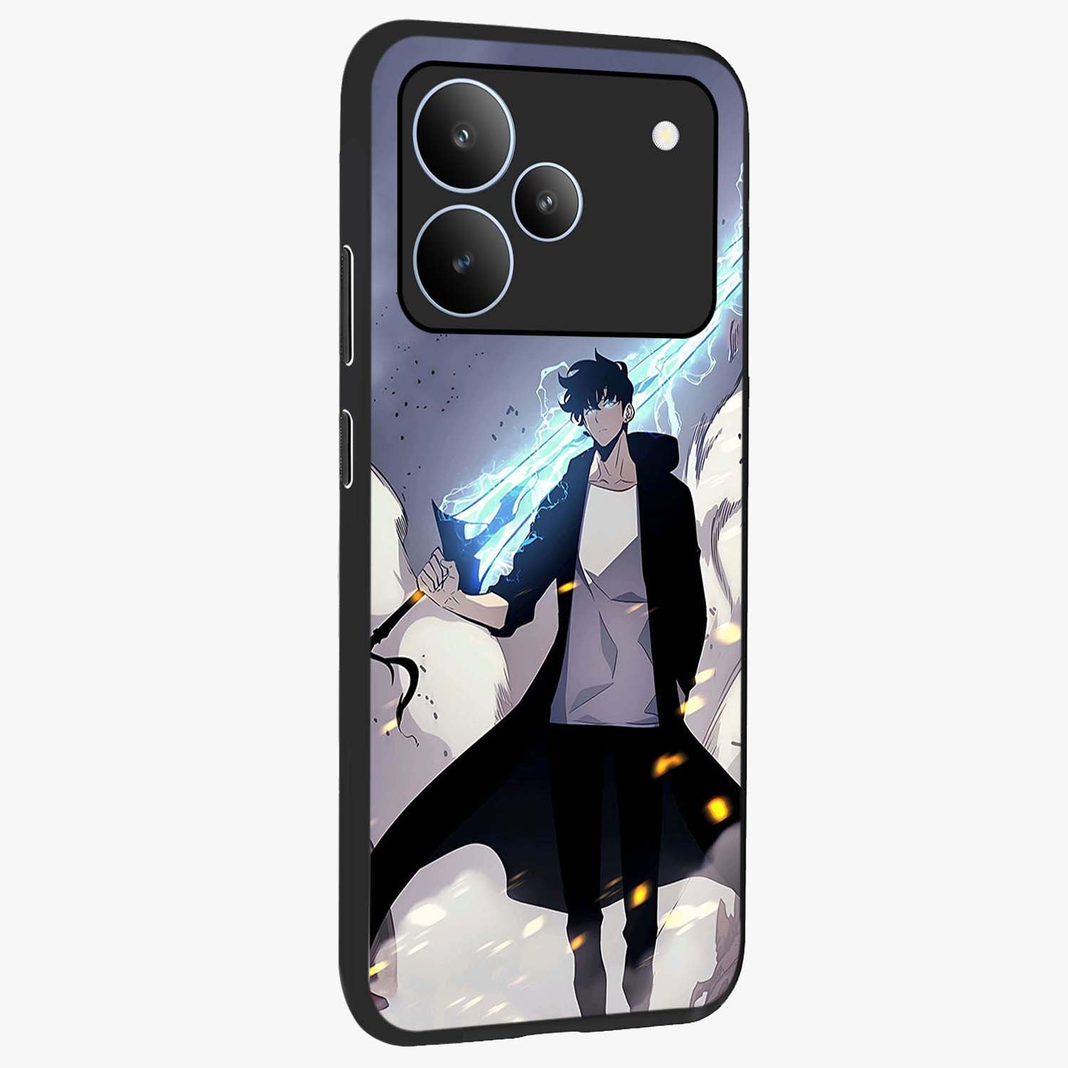 Dark Lightning Anime Warrior Glass Case upright view showcasing dramatic warrior artwork with dark lightning aesthetic.