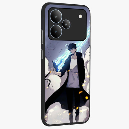 Dark Lightning Anime Warrior Glass Case upright view showcasing dramatic warrior artwork with dark lightning aesthetic.
