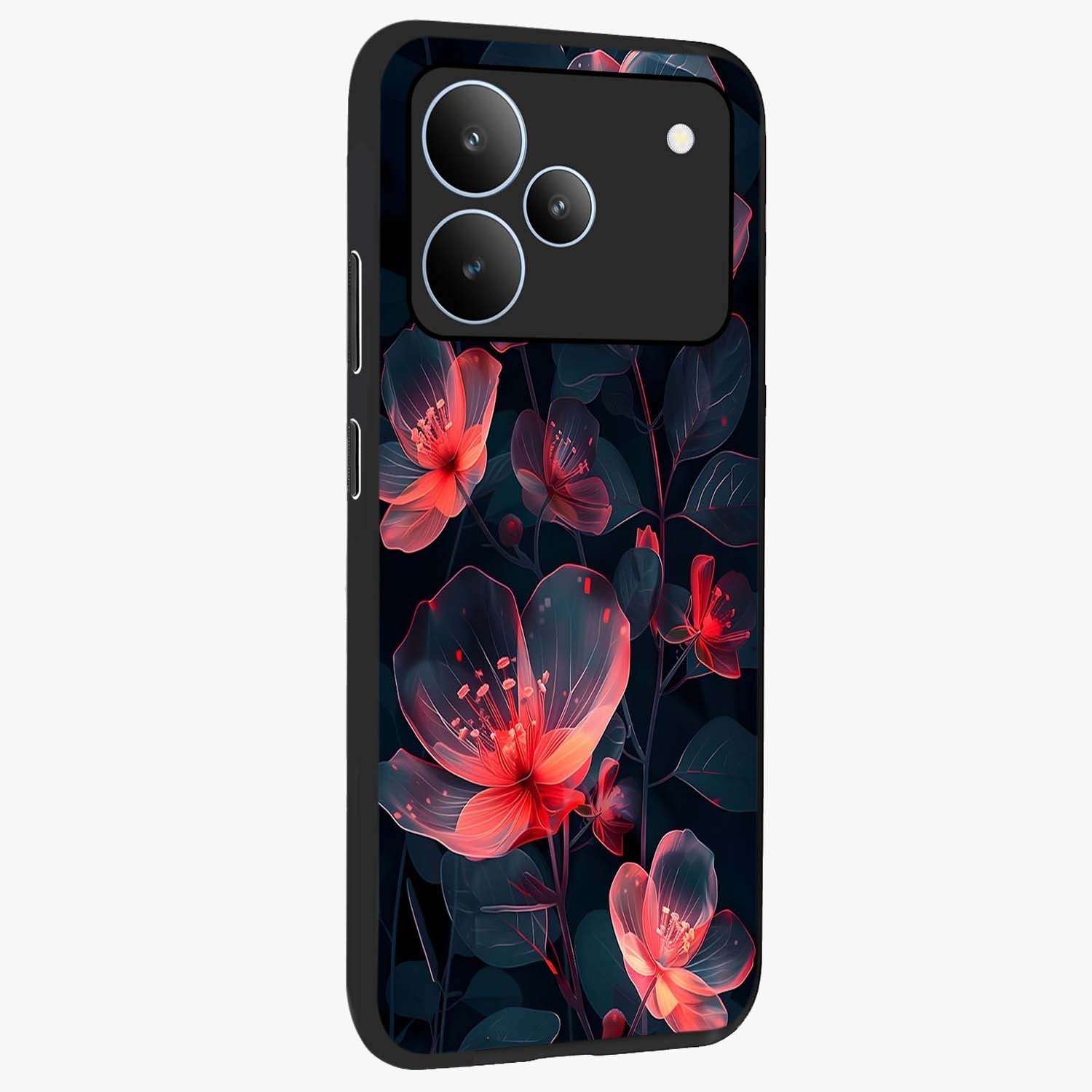 Dark Shade of Flower Glass Case upright view showcasing delicate flower artwork with rich dark floral theme.