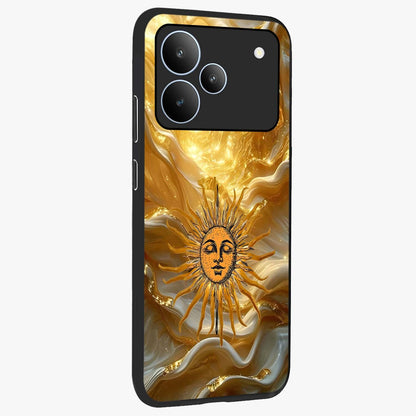 Eternal Golden Glow Glass Case upright view showcasing luminous golden artwork with luxurious visual theme.