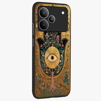 Ethereal Evil Eye Glass Case upright view showcasing celestial evil eye artwork with mystical theme.