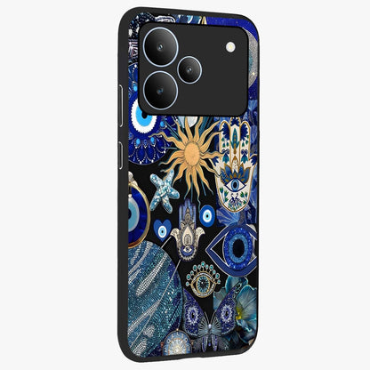 Evil Eye Charm Mix Glass Case upright view showcasing mystical evil eye pattern with vibrant decorative style.