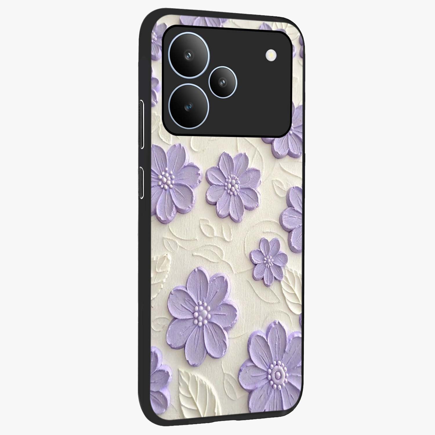 Floral Wall Art With Purple Flowers Glass Case upright view showcasing elegant purple flower artwork with decorative floral theme.