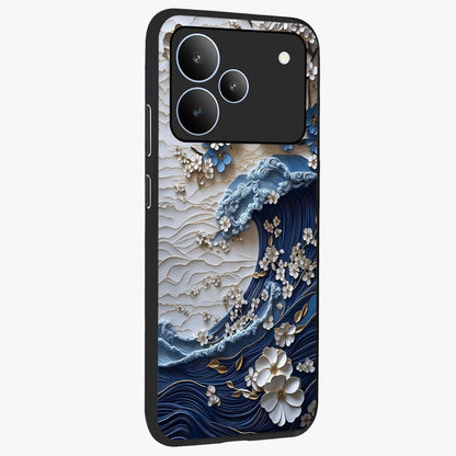 Floral Wave Origami Glass Case upright view showcasing creative floral origami artwork with artistic decorative theme.