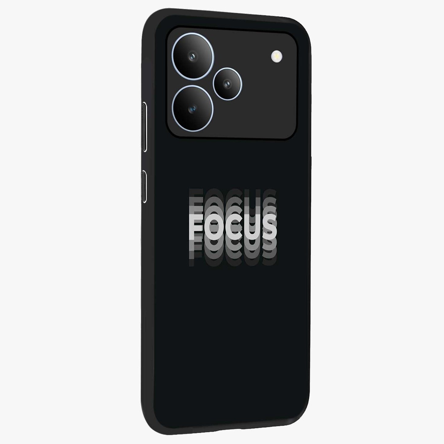 Focus Mode On Glass Case upright view showcasing strong typography statement with sleek motivational theme.