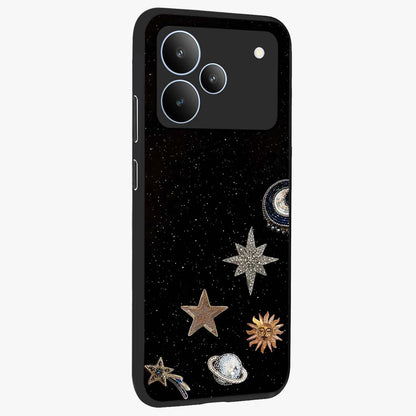 Galactic Charm Glow Glass Case upright view showcasing glowing cosmic charm artwork with magical celestial style.