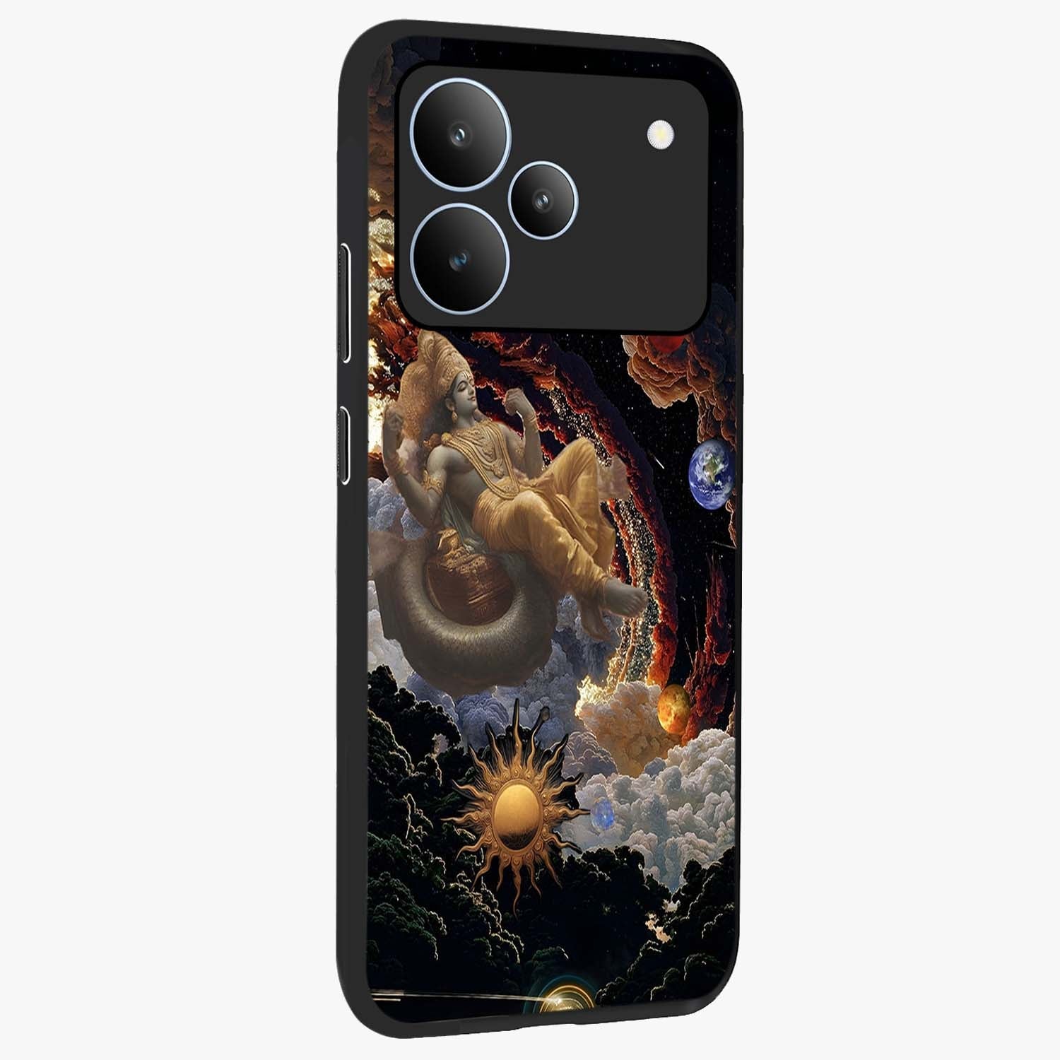 Galactic Divine God Glass Case upright view showcasing mystical divine artwork with dramatic cosmic theme.