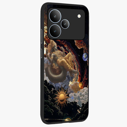 Galactic Divine God Glass Case upright view showcasing mystical divine artwork with dramatic cosmic theme.