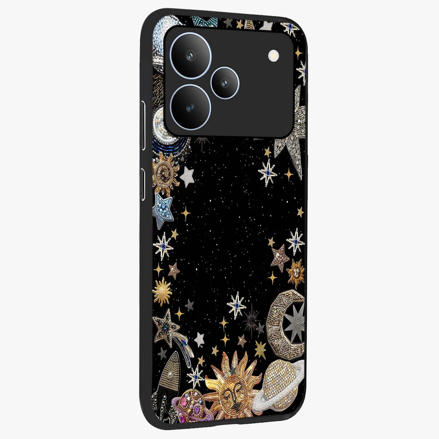 Galactic Jewel Stars Glass Case upright view showcasing glittering star jewel artwork with vibrant galaxy theme.
